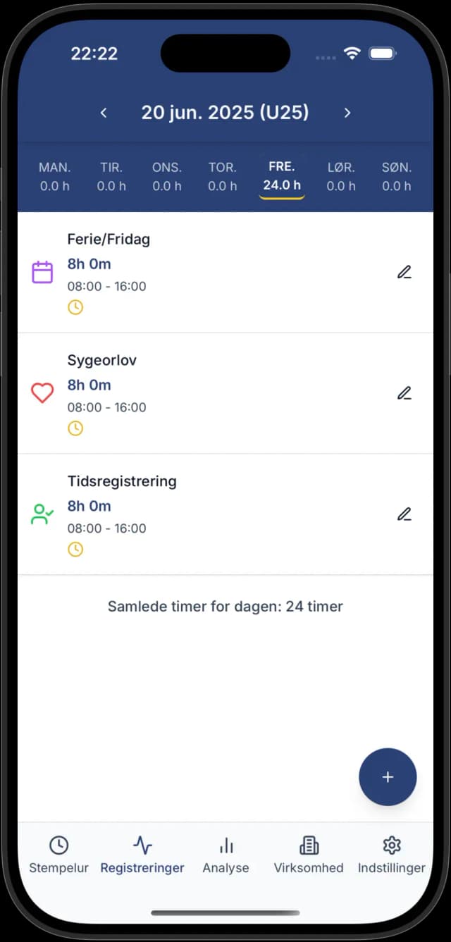 Instämpling skärm